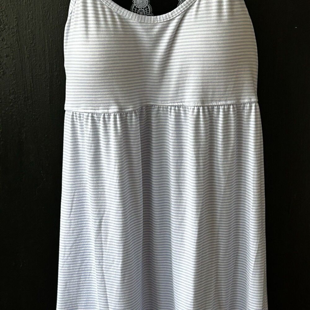 Laura Ashley Nightgown Dress Size Large Blue White Stripe Lace Back Cottagecore - Picture 3 of 9